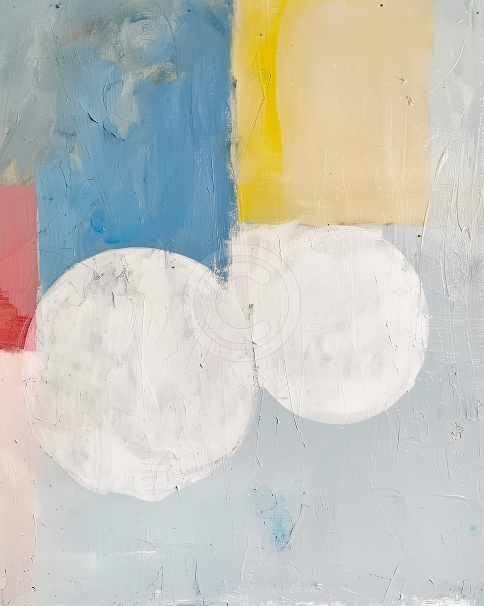 Deux Cercles Blancs avec Blocs Rouges, Bleus et Jaunes