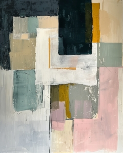 Überlappende Blöcke in Dunkelgrün, Rosa und Beige