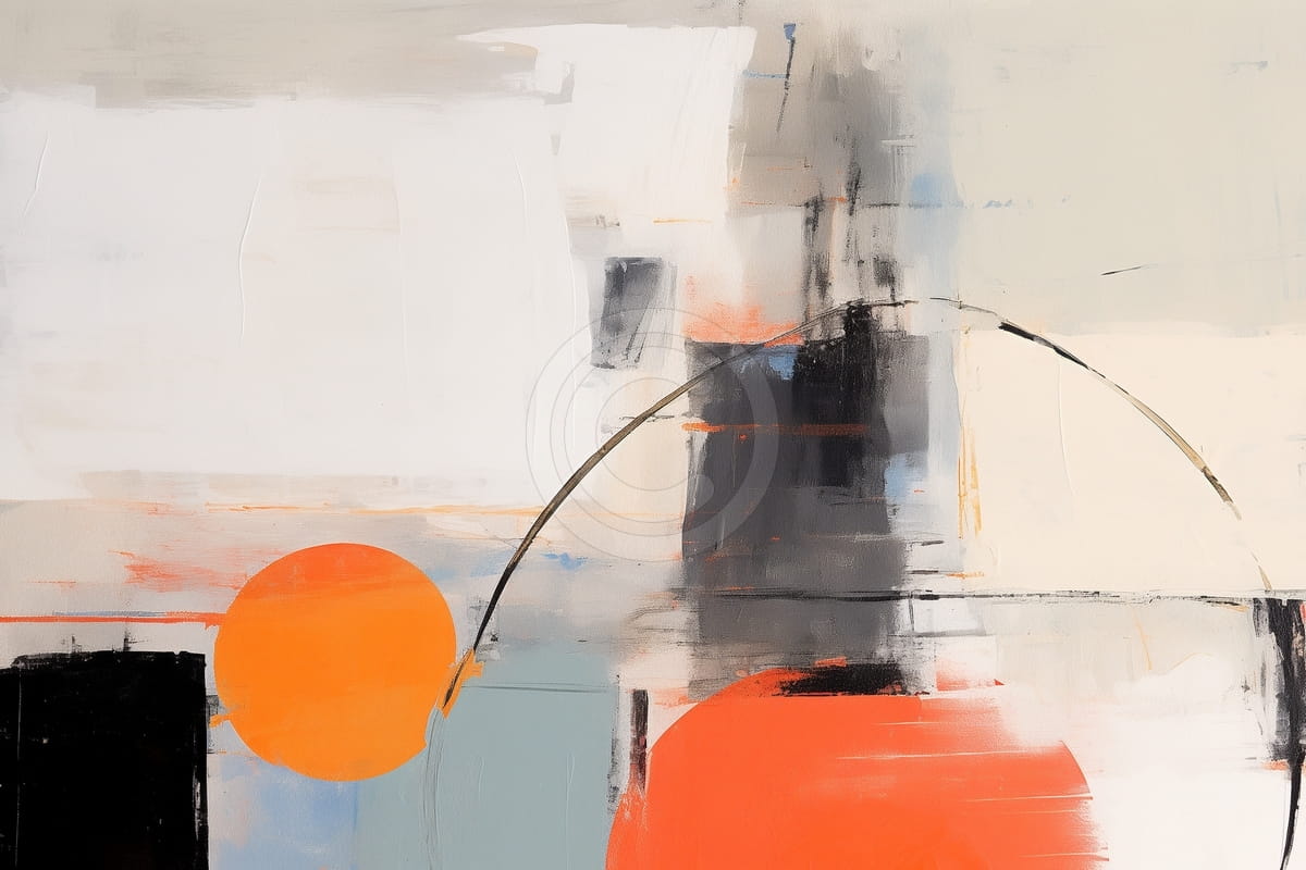 Deux Cercles Orange avec Arc Noir et Blocs