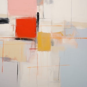 Red Square with Orange Lines and Soft Blocks