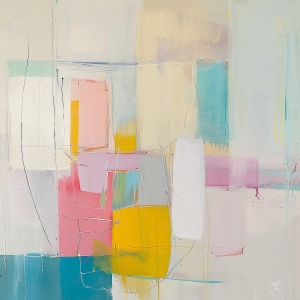 Blocs Jaunes, Roses et Turquoise avec Fines Lignes Blanches