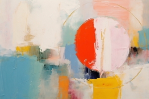 Geteilter Roter und Rosa Kreis mit Blauen und Gelben Blöcken