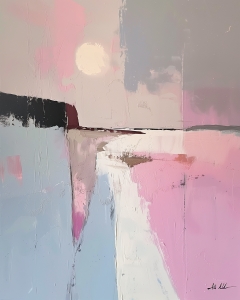 Blasse Sonne &uuml;ber Rosa-Blauer Landschaft