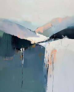 Schichten aus Blau, Grün und Pfirsich auf Texturierter Oberfläche