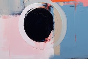 Schwarzer Kreis auf Rosa und Blau mit Beigem und Weißem Ring