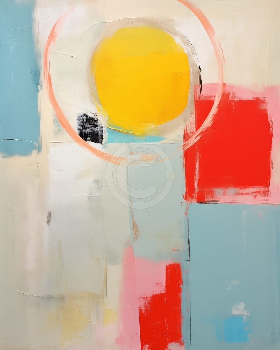 Cercle Jaune avec Rectangles Rouges et Bleus