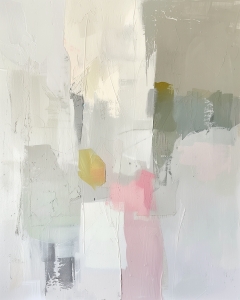 Helle Abstrakte Komposition mit Rosa und Gelben Akzenten