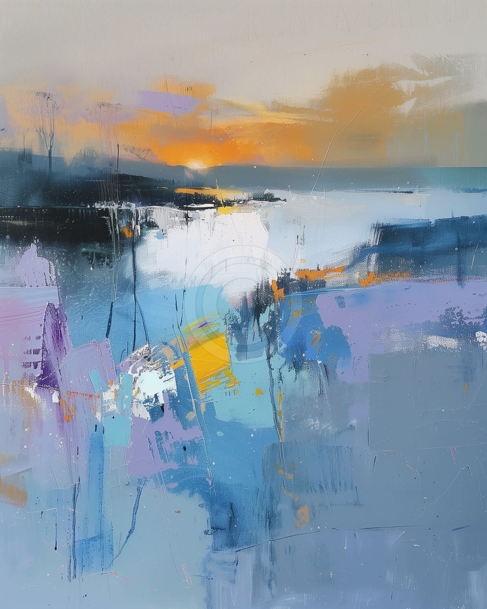 Coucher de Soleil sur l’Eau avec Bleu et Violet