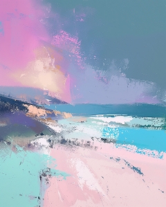 Rosa K&uuml;ste und Blaues Meer