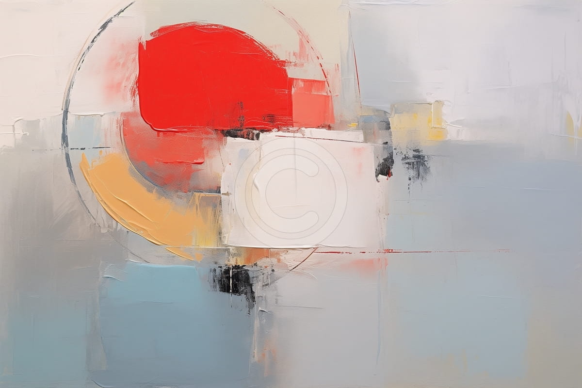Círculo Rojo y Beige con Rectángulos