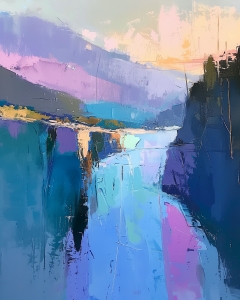 River Through Blue and Violet Mountains