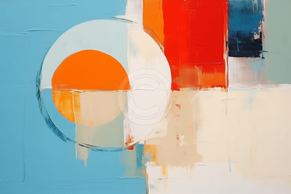 Demi-Cercle Orange avec Blocs Bleus et Rouges