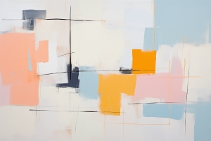 Blocchi Arancioni e Pesca su Sfondo Chiaro