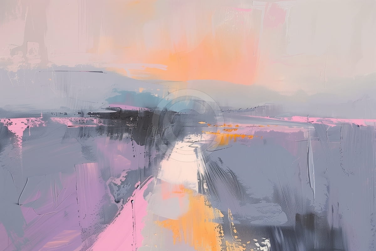 Río Rosa y Gris bajo un Cielo Naranja