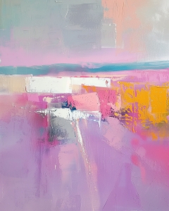 Paisaje en tonos pastel con rosa y amarillo
