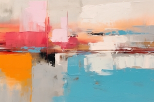 Blocchi Rosa, Arancioni e Blu con Pennellate Orizzontali