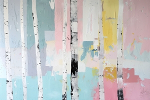 Birken vor Pastellfarbenem Abstraktem Hintergrund