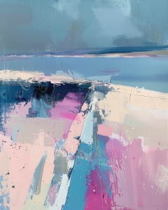 Abstract Coastline with Pink and Blue Hues