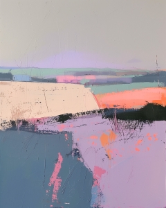 Campos en tonos pastel y horizonte