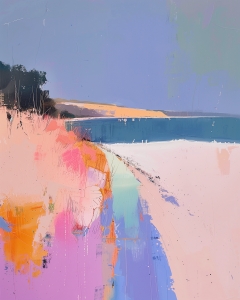 Spiaggia Colorata con Scogliere Lontane