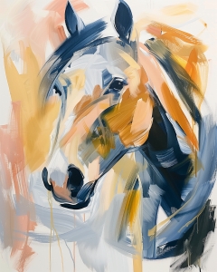 Cavallo in tratti dorati e blu