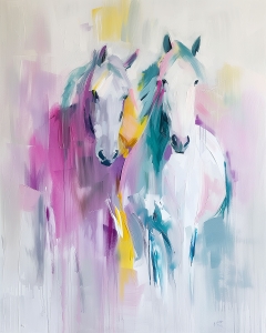Due Cavalli Bianchi nella Foschia Pastello