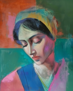 Woman with Headscarf Looking Down