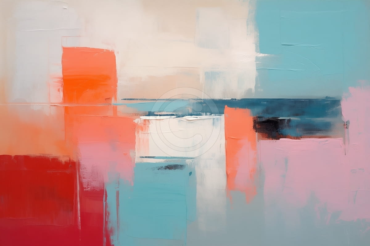 Blocs Corail, Bleus et Roses sur Fond Crème