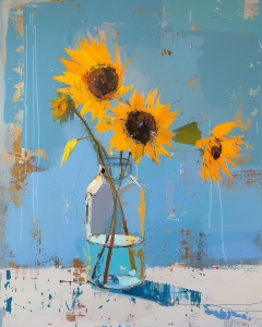 Sunflowers in Glass Bottle