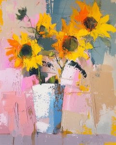 Girasoles en un Florero Pintado