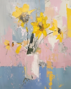 Fleurs Jaunes dans un Vase Blanc