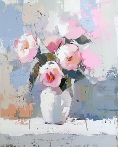 Roses Roses dans un Vase Blanc