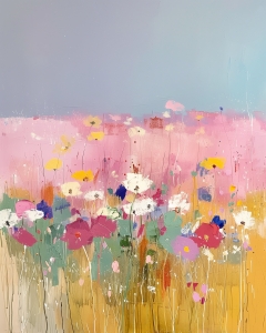 Wildblumenfeld unter blauem Himmel