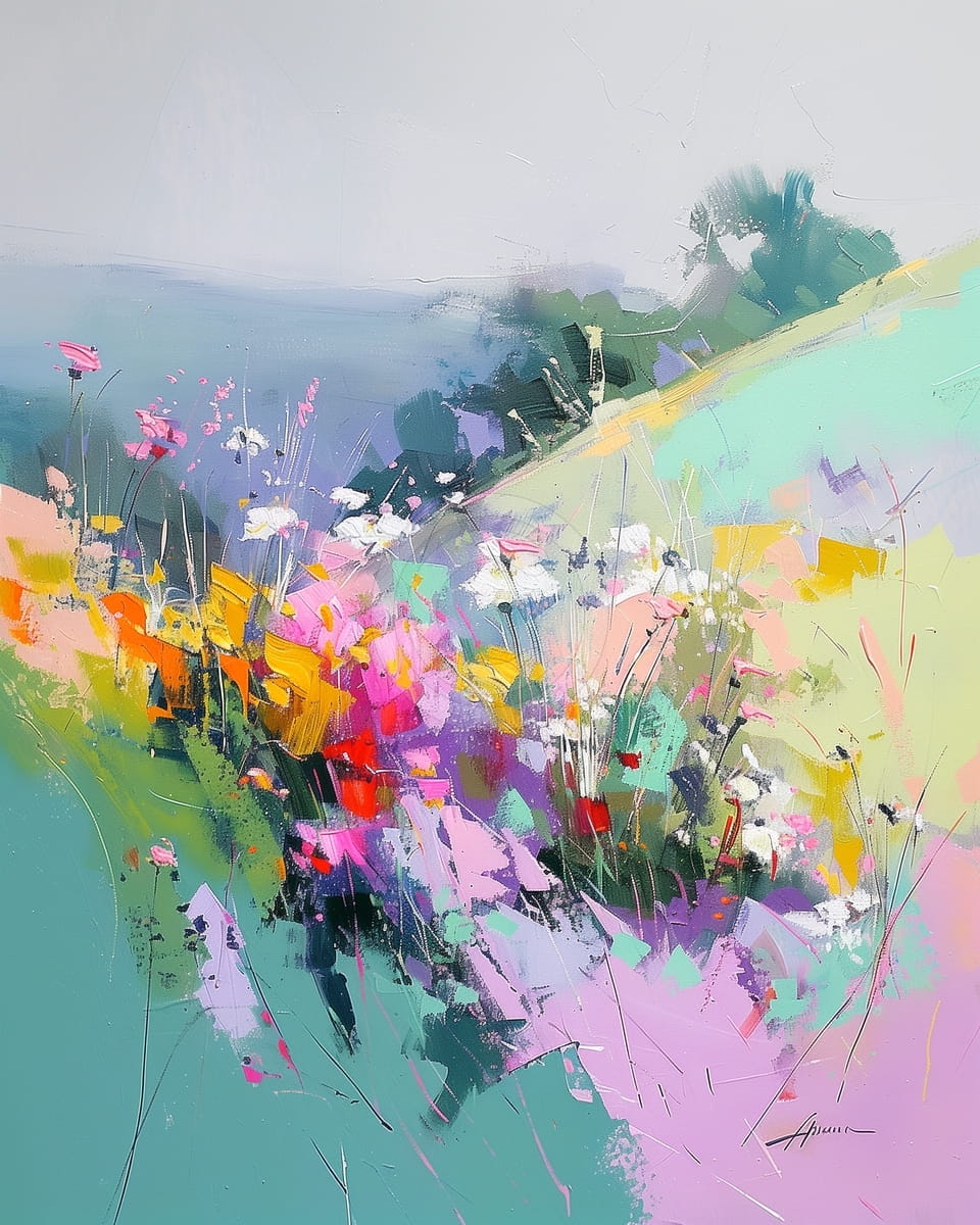 Fleurs sauvages colorées sur une colline