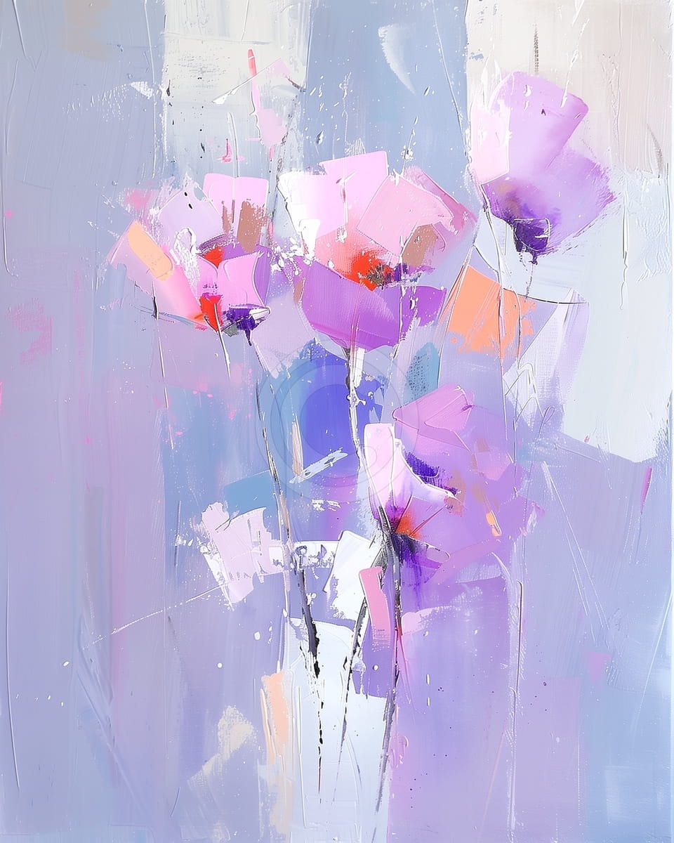 Fleurs Abstraites Lavande dans un Vase