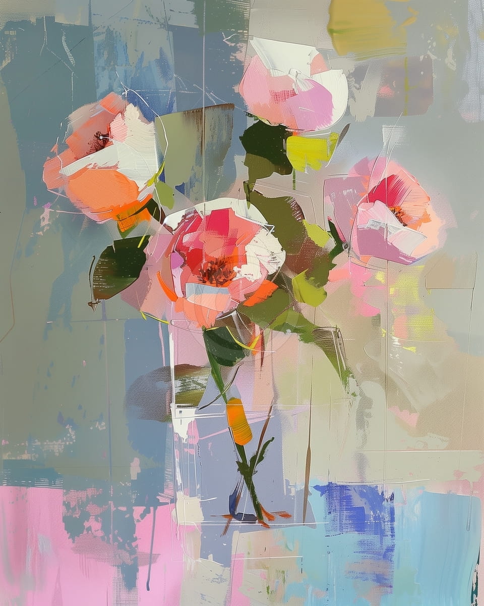 Cinco Rosas en un Florero de Cristal