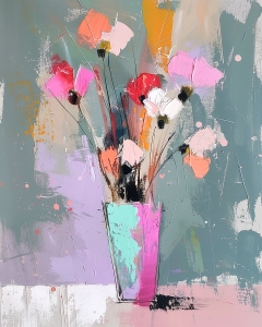 Fleurs Color&eacute;es dans un Vase Bicolore