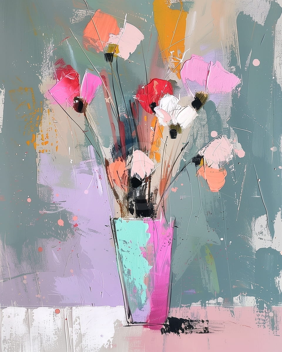 Fleurs Colorées dans un Vase Bicolore