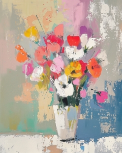 Fiori Multicolore in un Vaso Trasparente