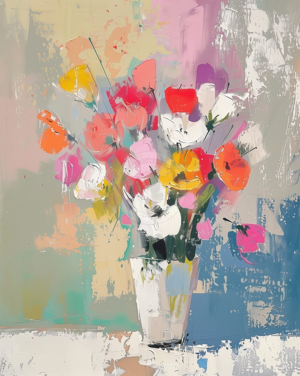 Flores Multicolores en un Florero Transparente