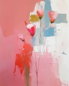 Fleurs Roses sur Fond Rouge