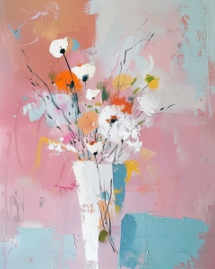 Fiori bianchi e arancioni su sfondo rosa