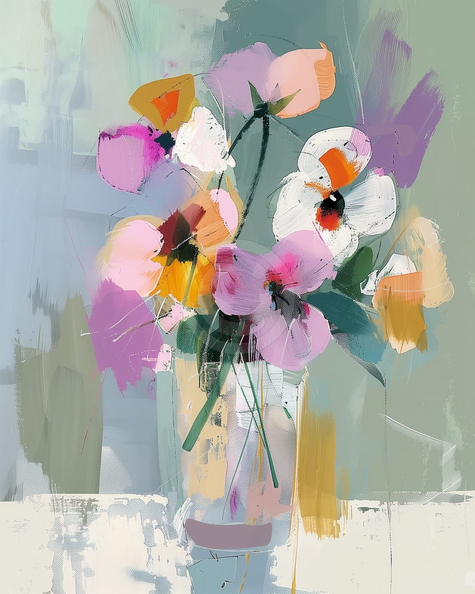 Bouquet doux dans un vase en verre