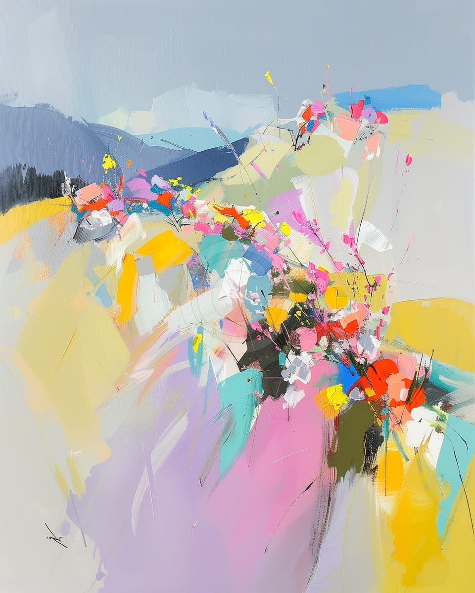 Farbenreiche Abstrakte Landschaft mit Blumen