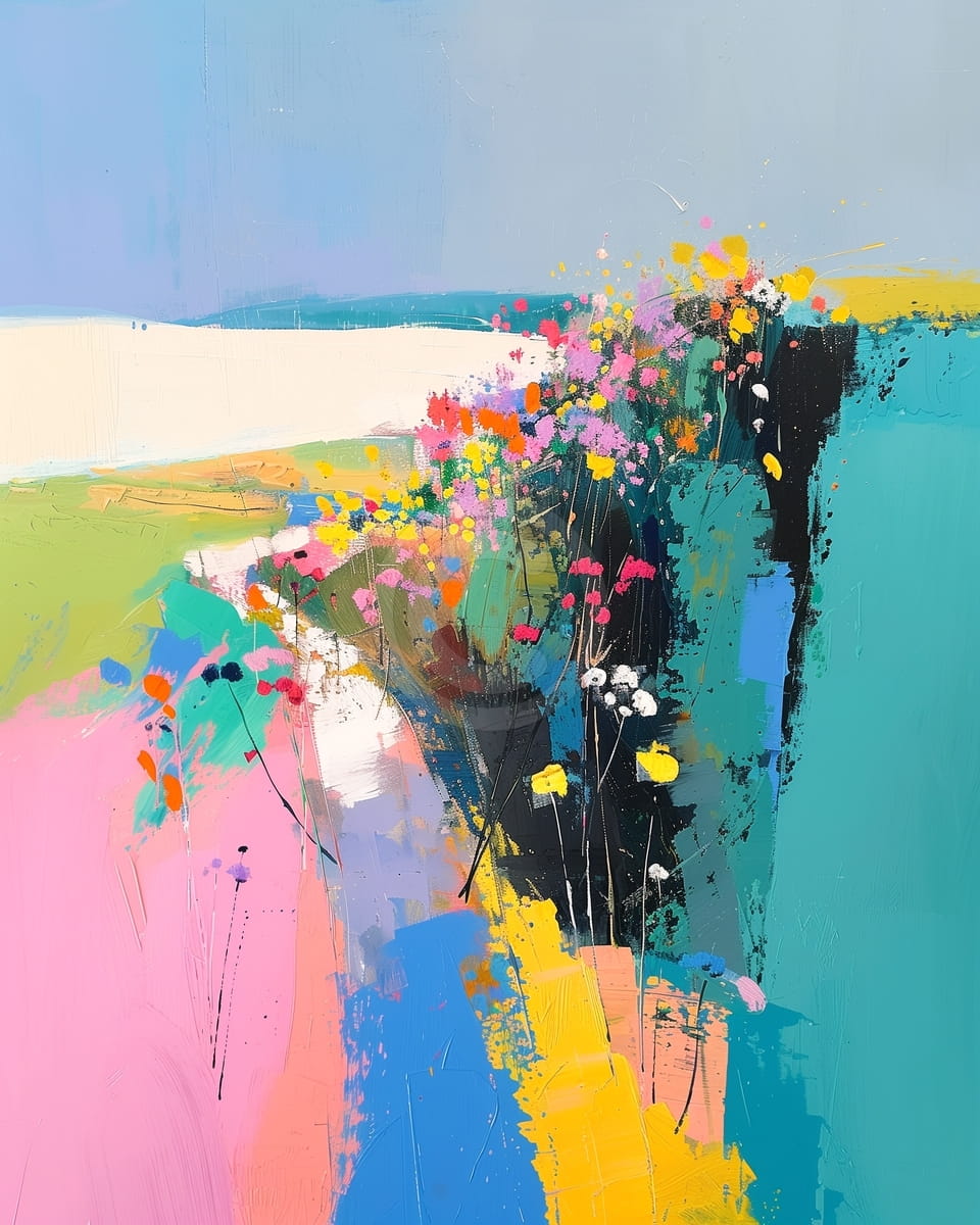 Bunte Wildblumen auf einer Klippe