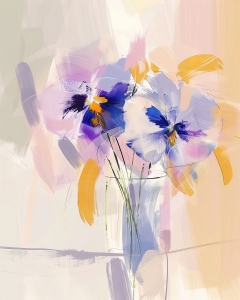 Viole blu e viola in un vaso di vetro