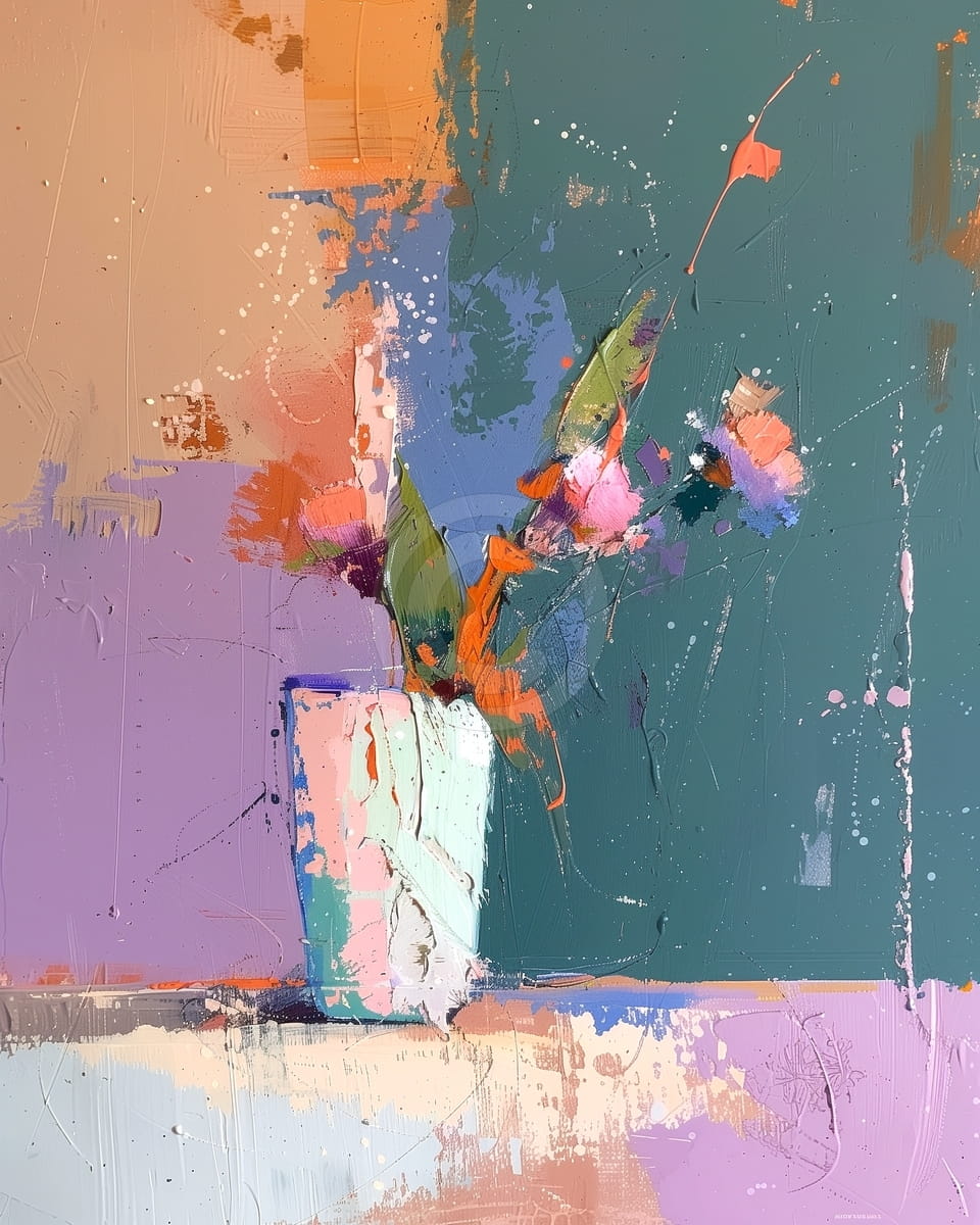 Fleurs minimalistes dans un vase vert menthe