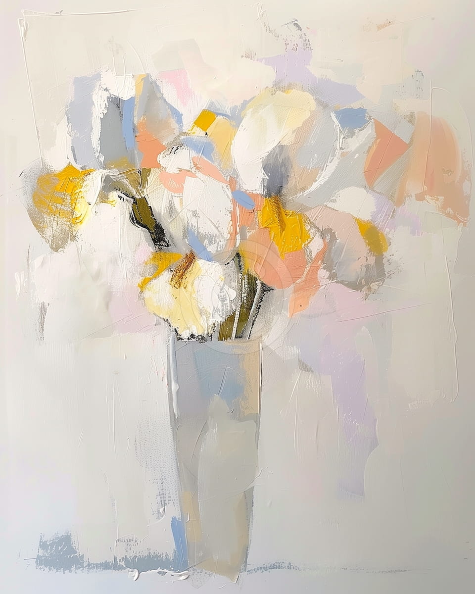 Flores blancas en un florero alto
