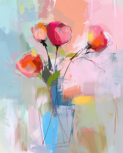 Fleurs Rouges et Oranges dans un Vase Haut