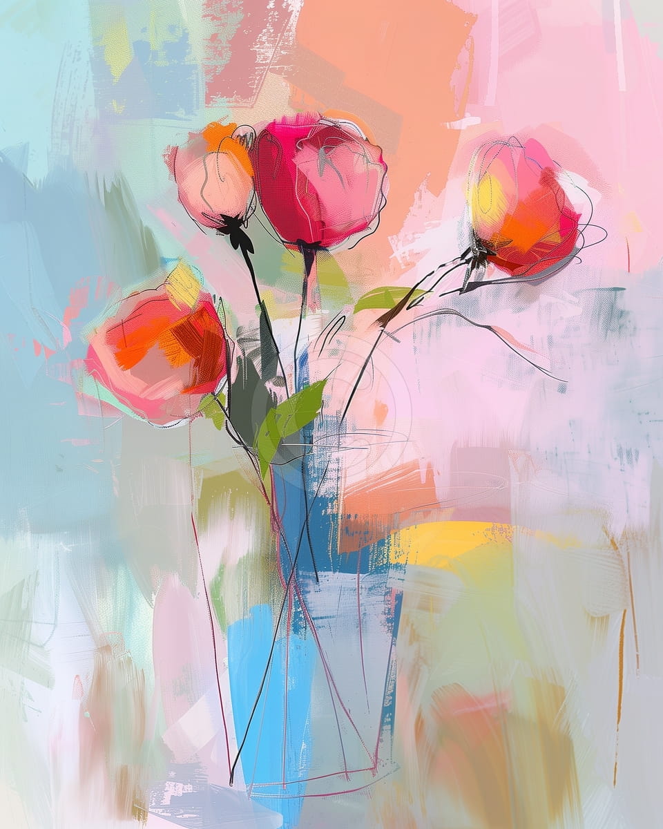 Rote und Orangefarbene Blumen in Hoher Vase
